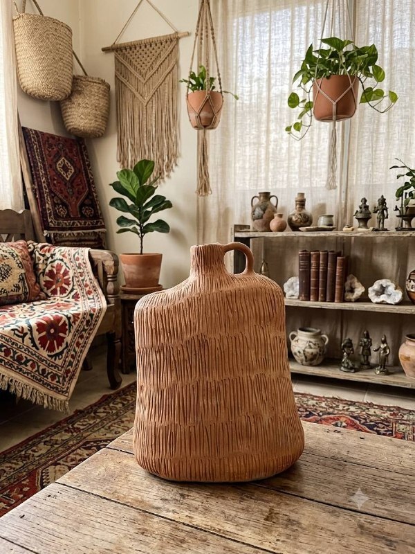 گلدان سفالی مدرن طرحدار سفید و مشکی